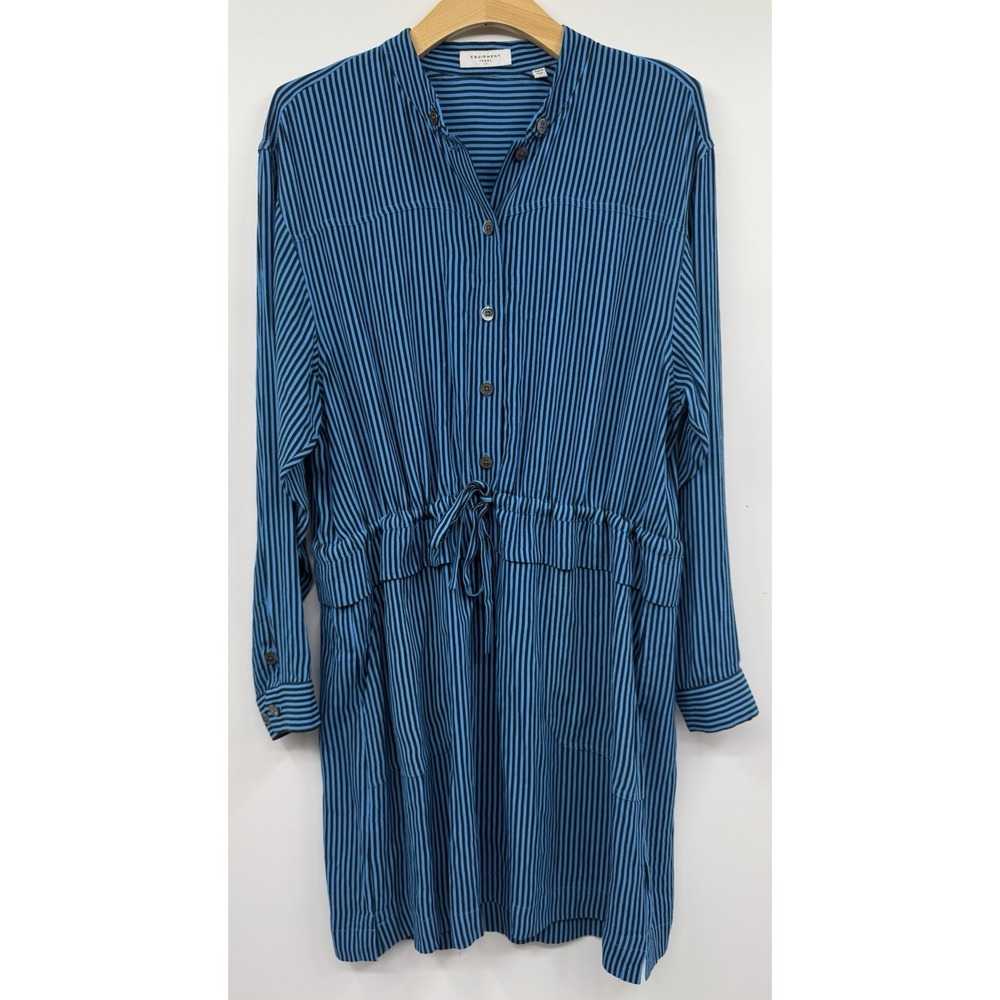 EQUIPMENT Femme Lizza Striped Drawstring Sz 8 Long Sleeve Shirt Dress Classic
